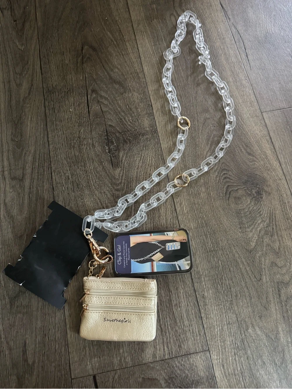 Save The Girls Clear Acrylic Link Crossbody with Gold Coin Pouch - Clear/Gold